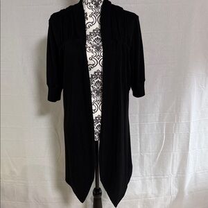 Alice + Olivia Wool Black Long Open-Front Cardigan with snaps for a wrap look